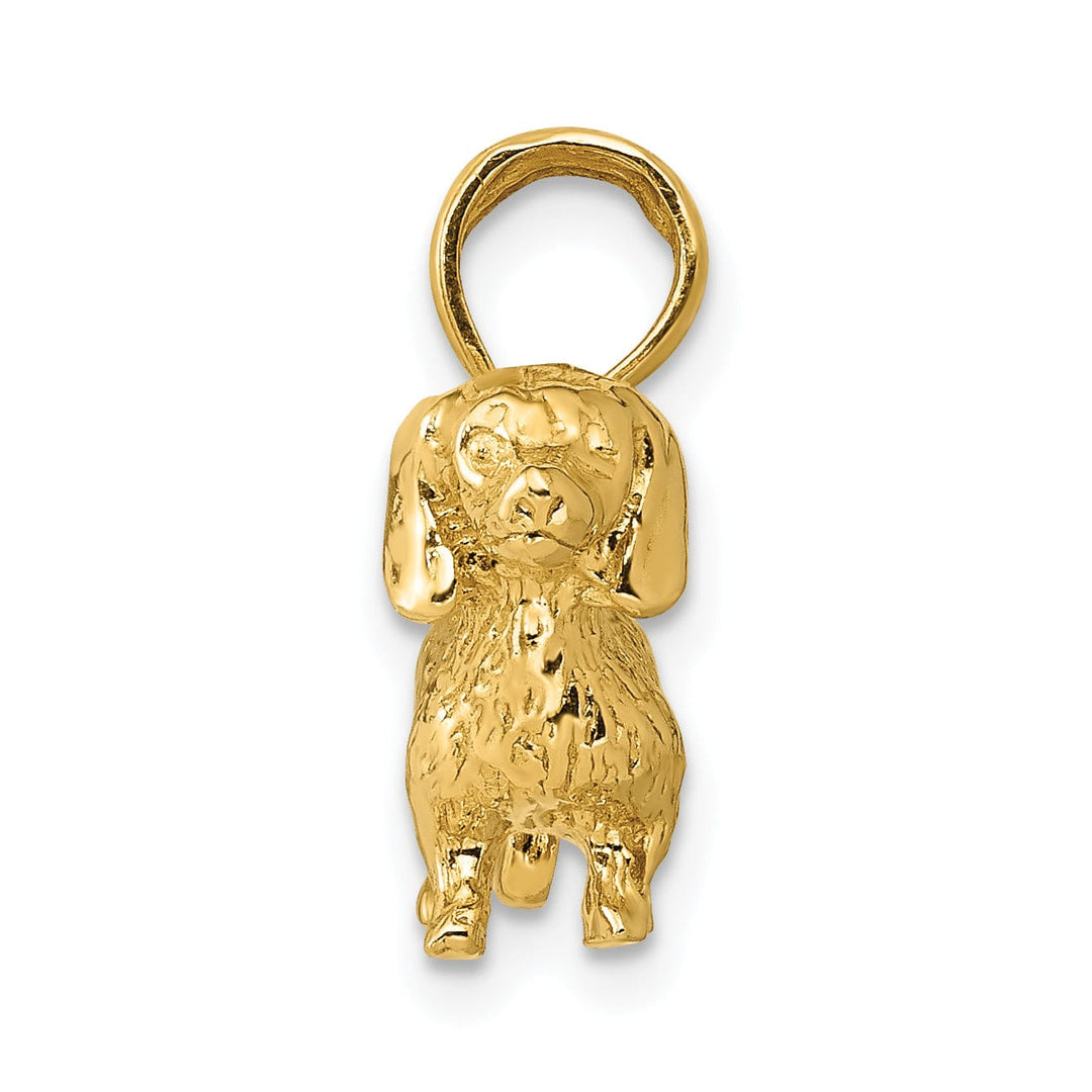 14k Yellow Gold Open Back Solid Brushed Diamond Cut Polished Finish Poodle Dog Charm Pendant