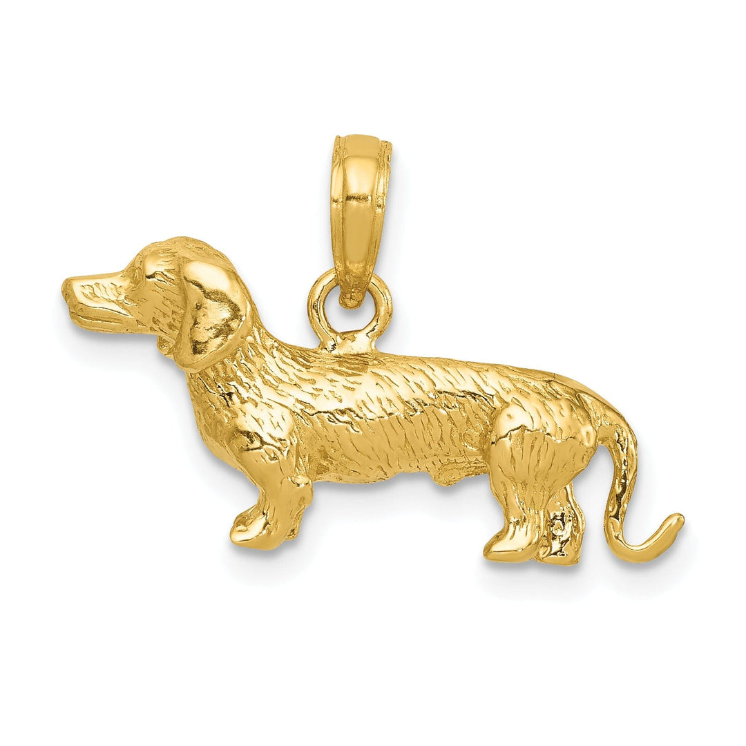 14k Yellow Gold Open Back Solid Brushed Diamond Cut Polished Finish Poodle Dog Charm Pendant