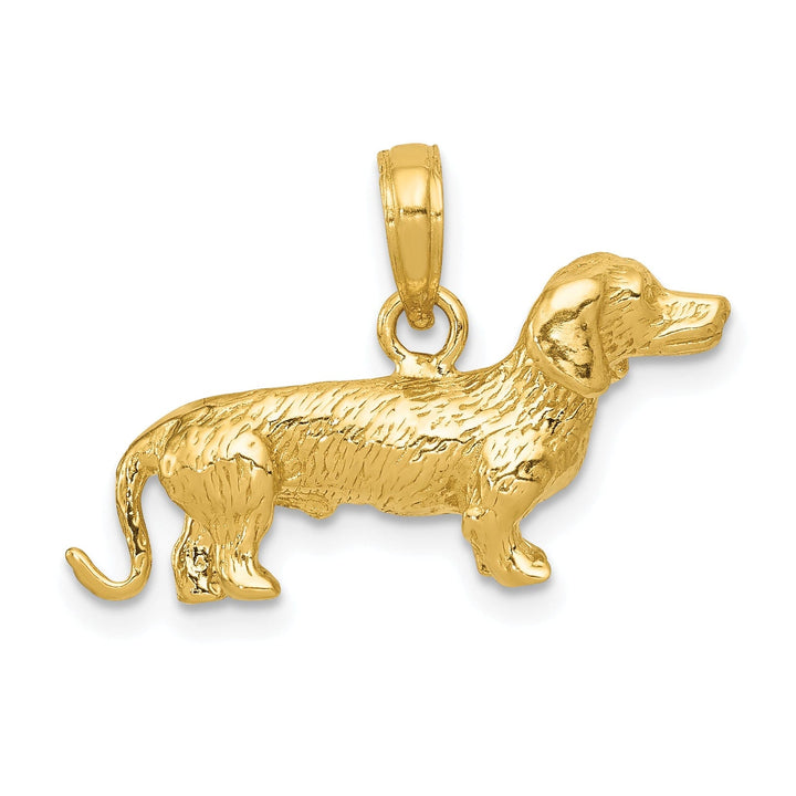 14k Yellow Gold Open Back Solid Brushed Diamond Cut Polished Finish Poodle Dog Charm Pendant