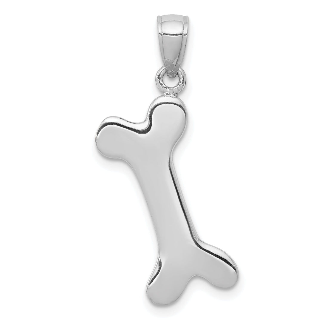 14k White Gold Solid Polished Finish 3-Dimentional Dog Bone Charm Pendant