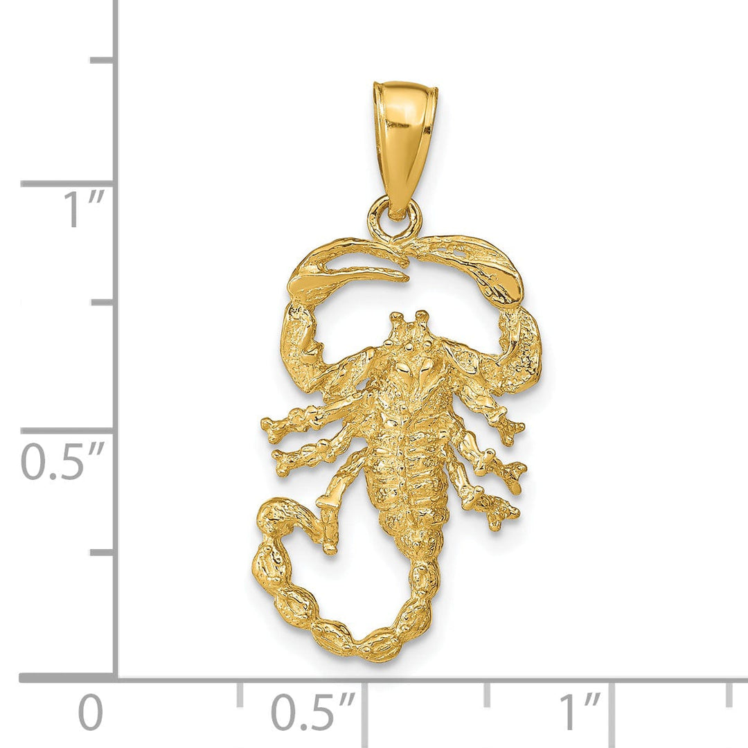 14k Yellow Gold Open Back Textured Solid Polished Finish Scorpion Charm Pendant