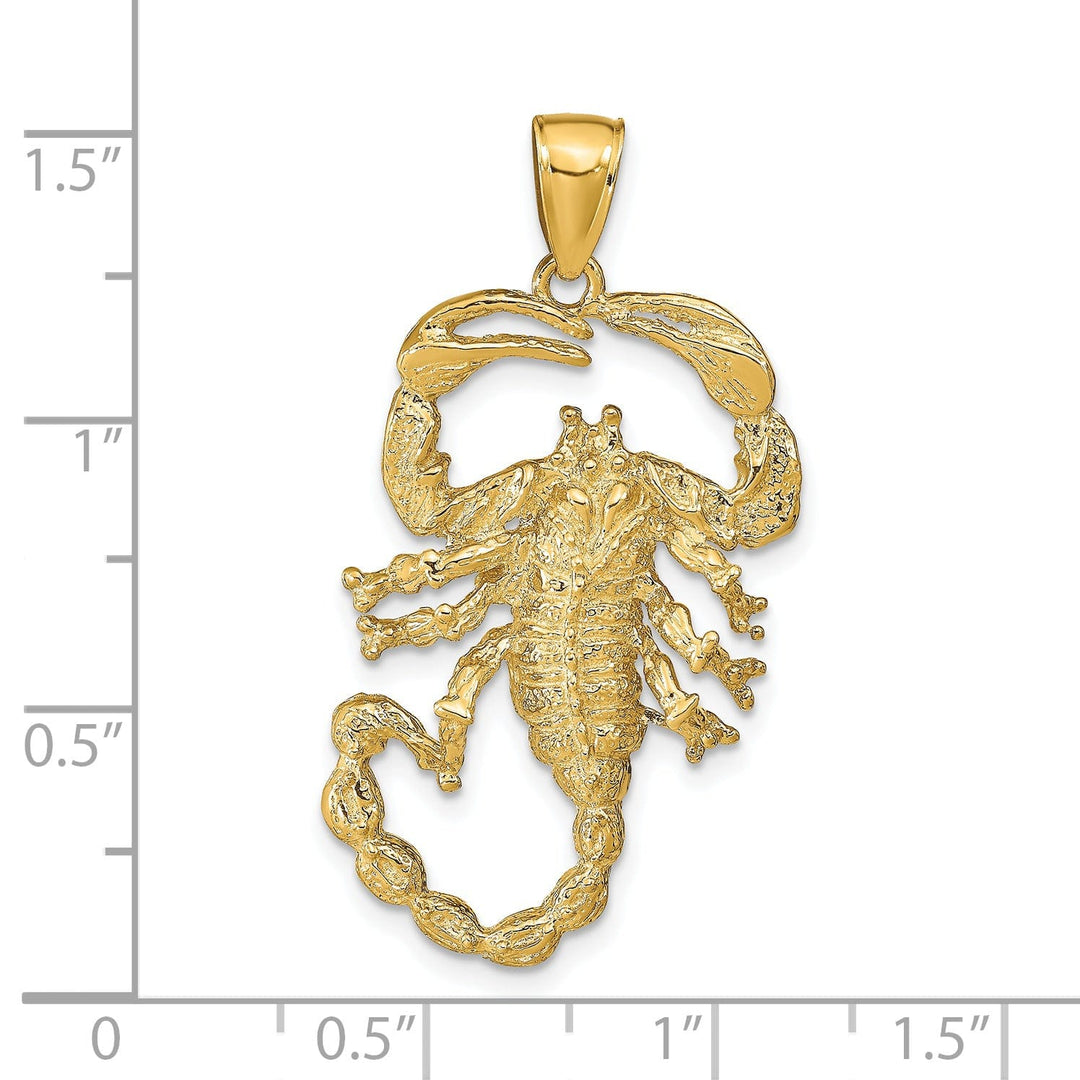 14k Yellow Gold Open Back Solid Textured Polished Finish Scorpion Charm Pendant