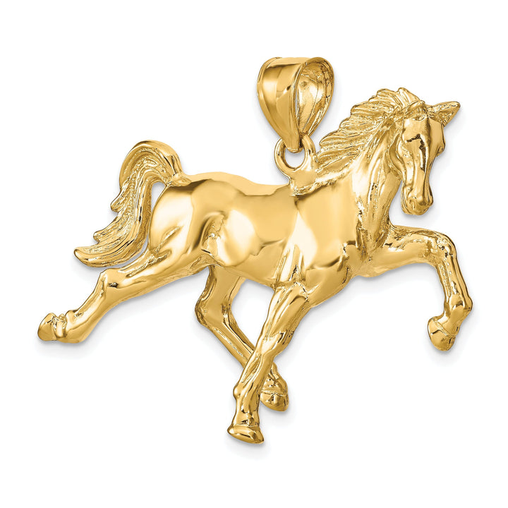 14k Yellow Gold Hollow Polished Finish 3-Dimensional Horse Charm Pendant