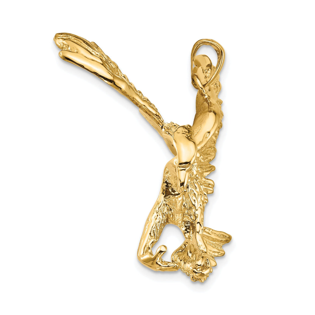 14k Yellow Gold Solid Textured Polished Finish Eagle Mens Charm Pendant