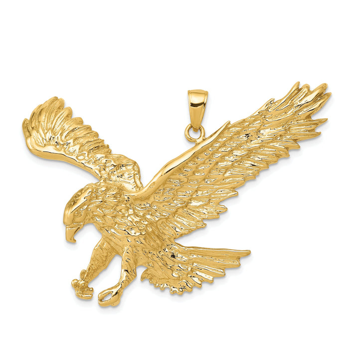 14k Yellow Gold Solid Textured Polished Finish Eagle Mens Charm Pendant