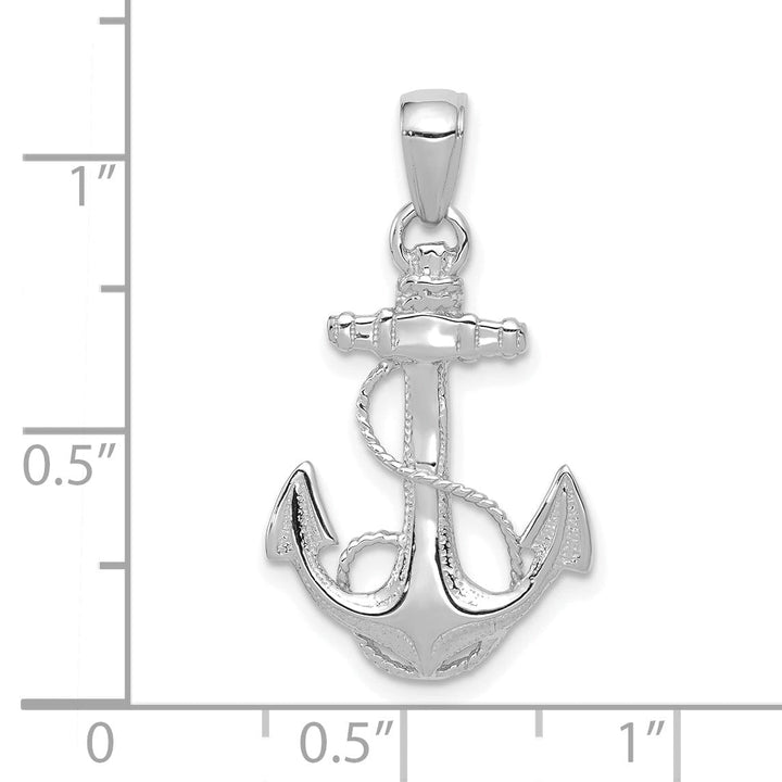 14k White Gold Polished Finish Anchor with Rope Design Solid Charm Pendant