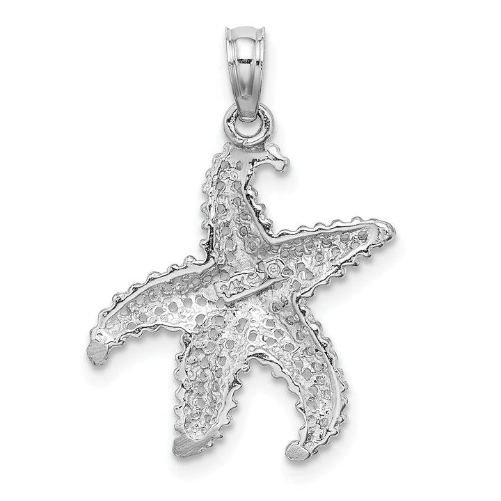 14k White Gold Textured Polished Finish Solid Open-Backed Starfish Charm Pendant