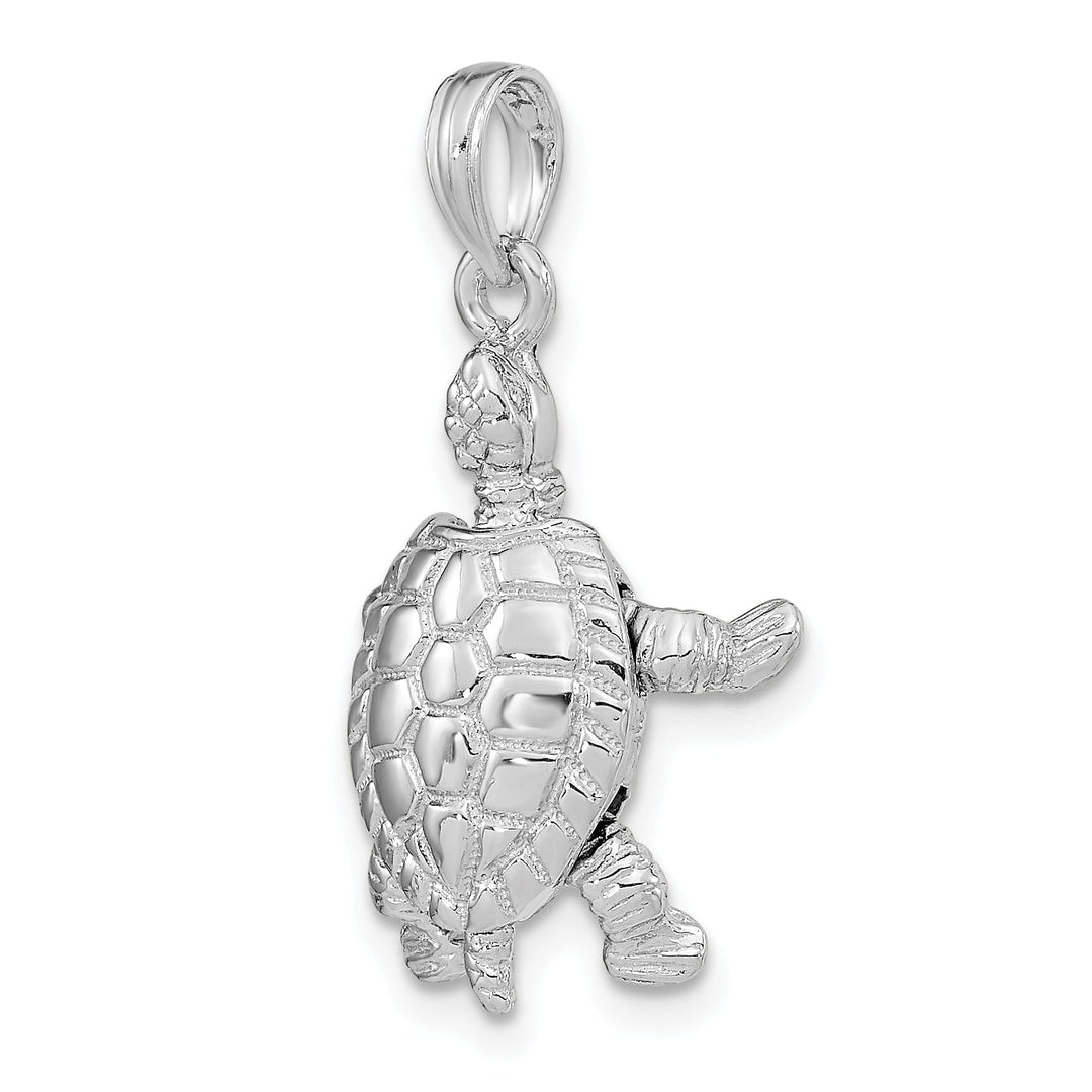 14K White Gold Textured Casted Solid Polished Finish 3-D Moveable Men's Turtle Charm Pendant