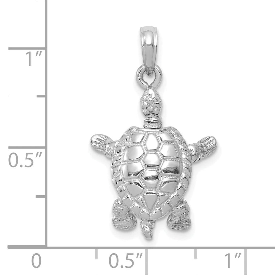 14K White Gold Textured Casted Solid Polished Finish 3-D Moveable Men's Turtle Charm Pendant