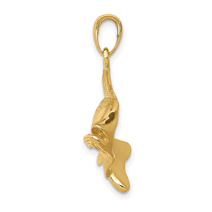 14k Yellow Gold Solid Open-Backed Polished Finish Redfish Charm Pendant