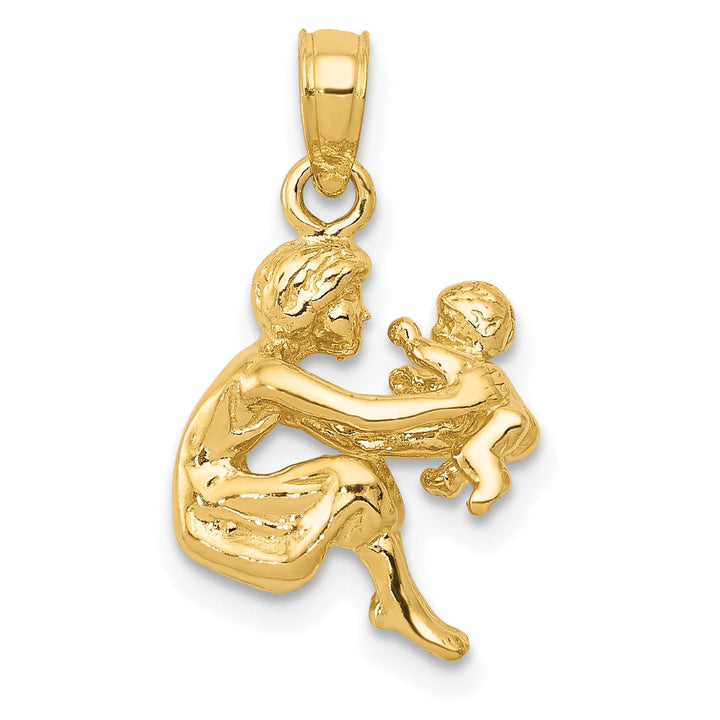 14k Yellow Gold Mother holding child Pendant