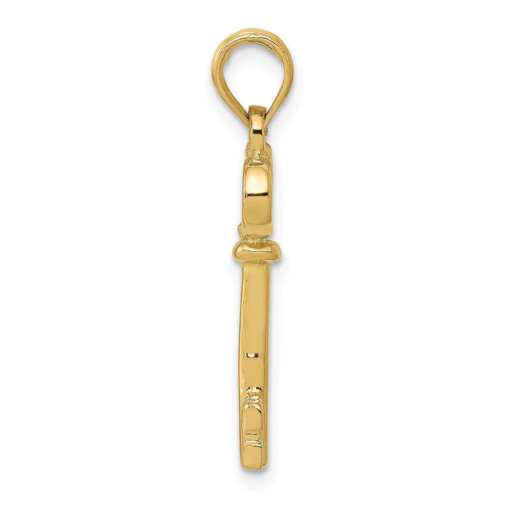 14K Yellow Gold Polished Finish Solid 3-D Key Charm Pendant