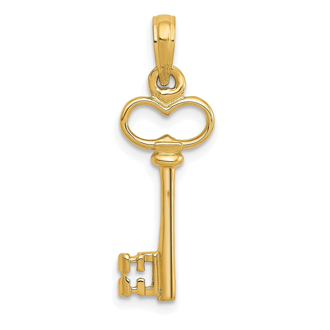 14K Yellow Gold Polished Finish Solid 3-D Key Charm Pendant