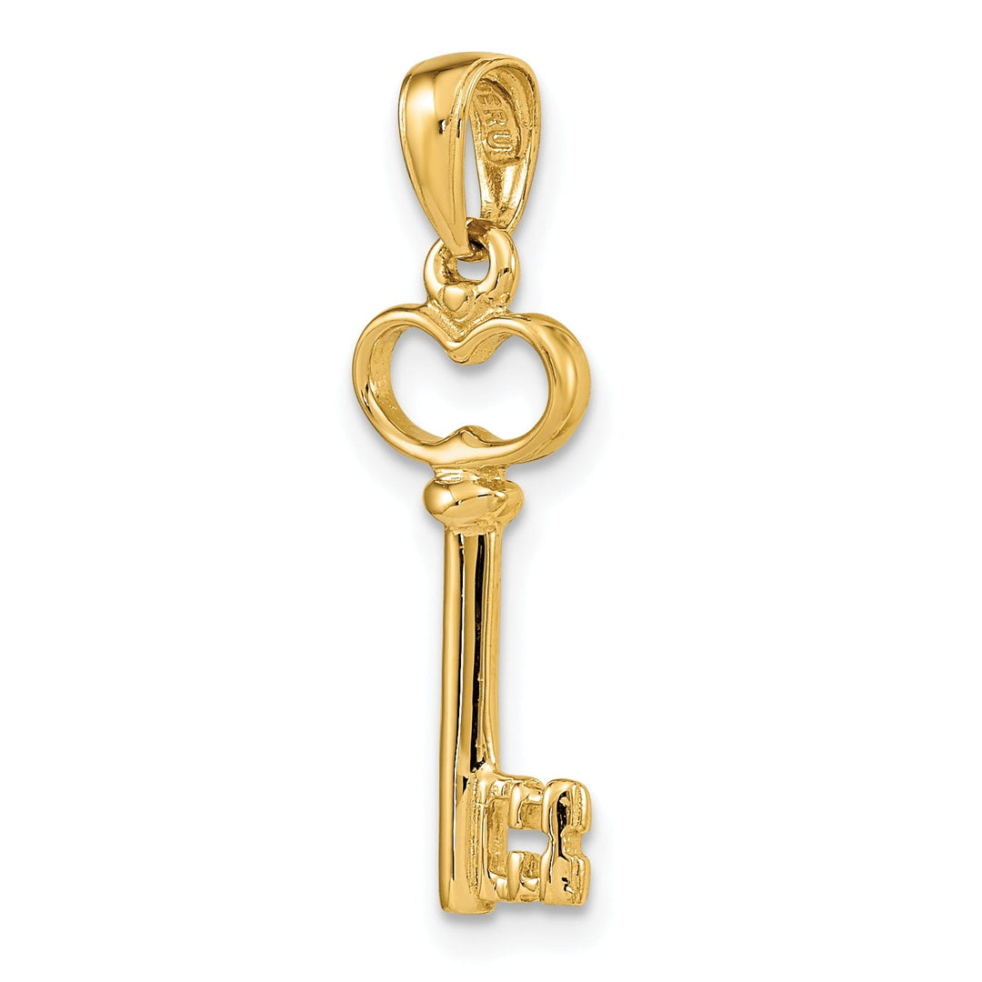 14K Yellow Gold Polished Finish Solid 3-D Key Charm Pendant