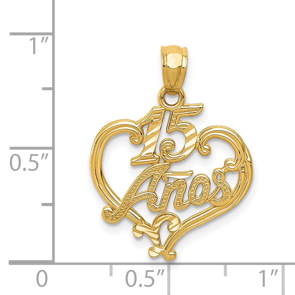 14k Yellow Gold D.C 15 Anos Heart Pendant.