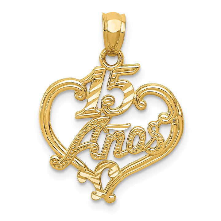 14k Yellow Gold D.C 15 Anos Heart Pendant.