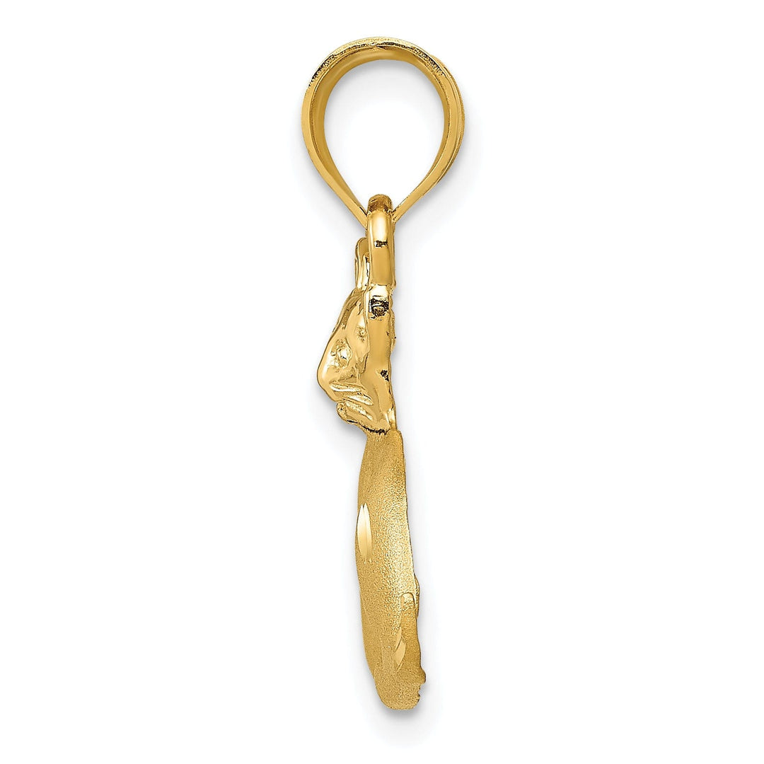 14k Yellow Gold Solid Textured Satin Finish Cat Charm Pendant