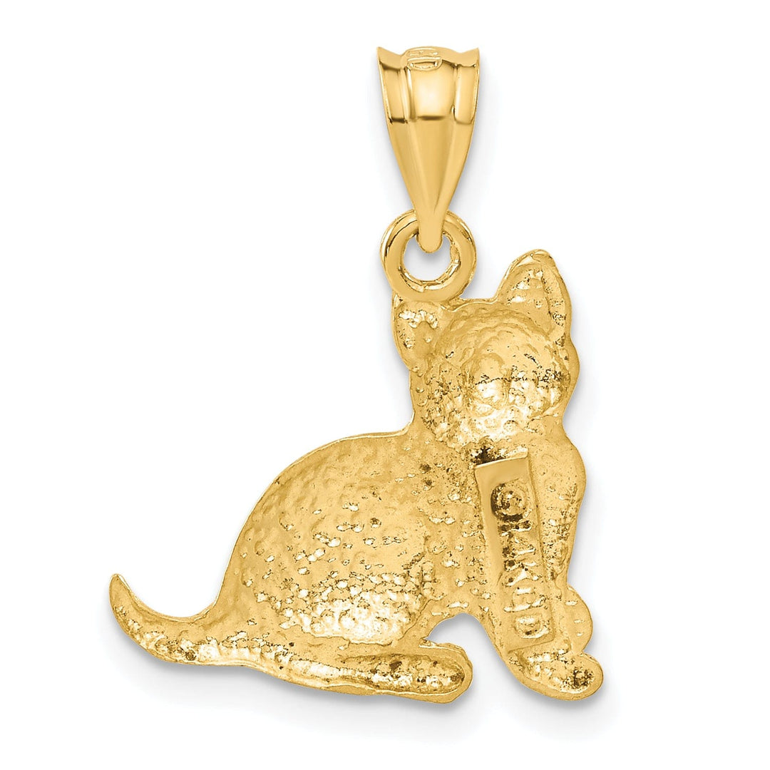 14k Yellow Gold Solid Textured Satin Finish Cat Charm Pendant