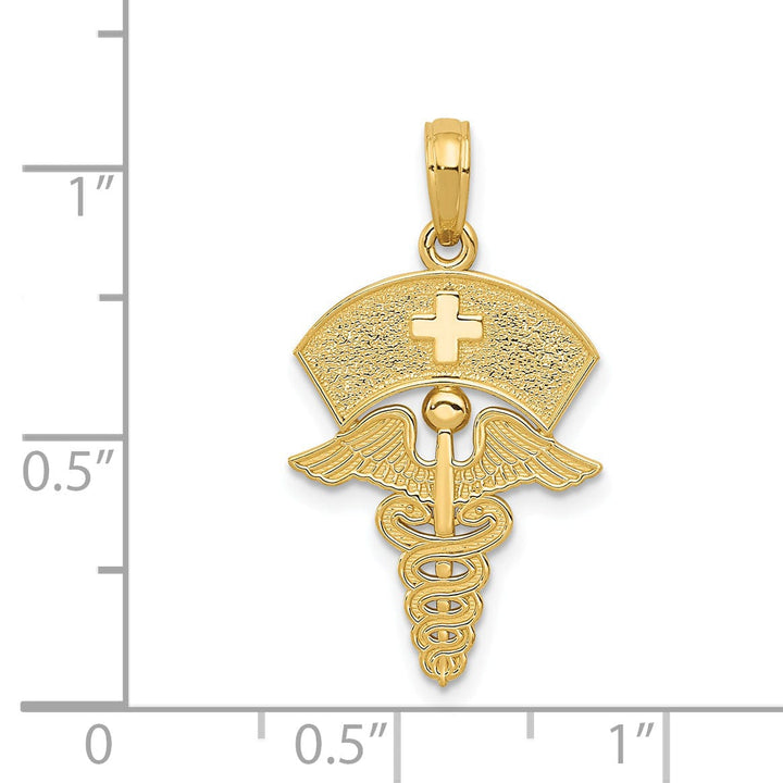 14k Yellow Gold Caduceus Nurses Cap Pendant