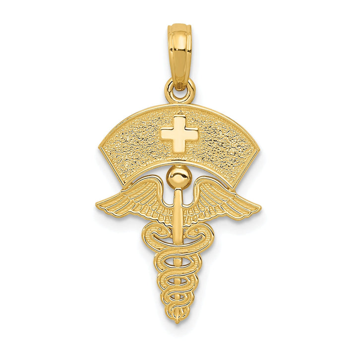 14k Yellow Gold Caduceus Nurses Cap Pendant