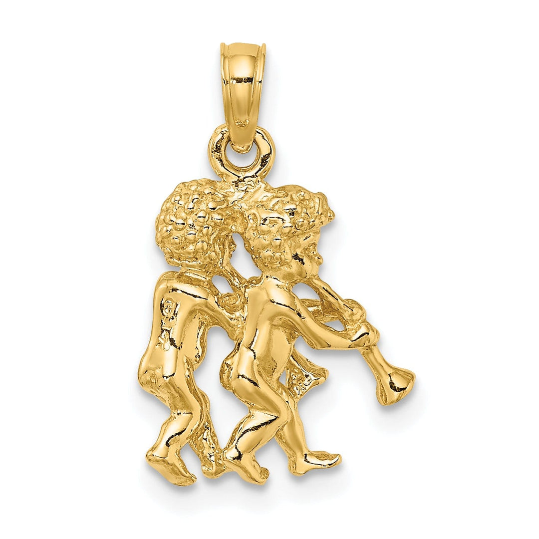 14k Yellow Gold Polished Texture Finish3-D Gemini Zodiac Charm Pendant