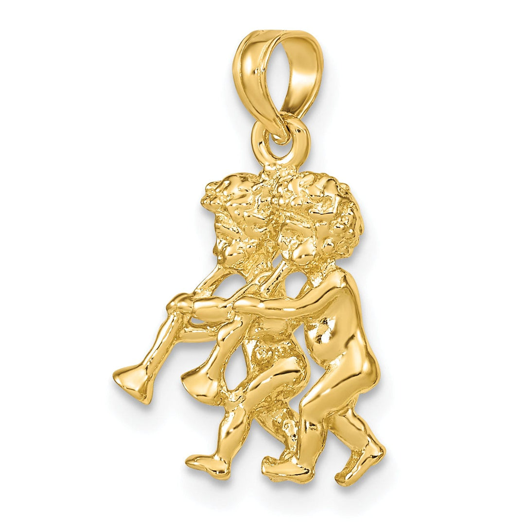 14k Yellow Gold Polished Texture Finish3-D Gemini Zodiac Charm Pendant