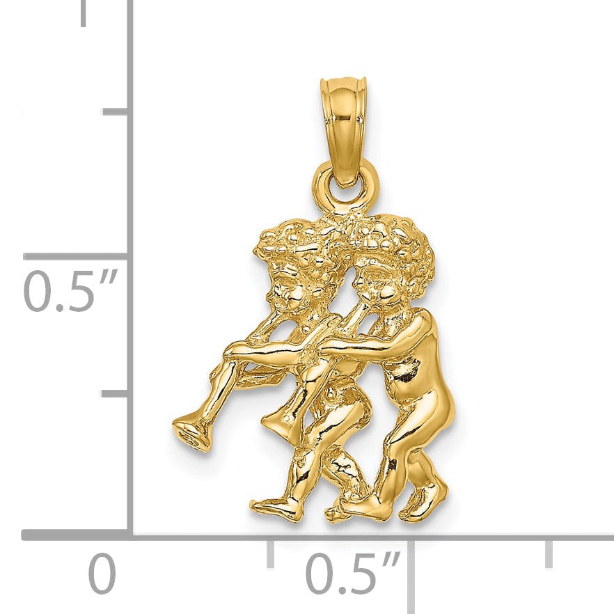 14k Yellow Gold Polished Texture Finish3-D Gemini Zodiac Charm Pendant