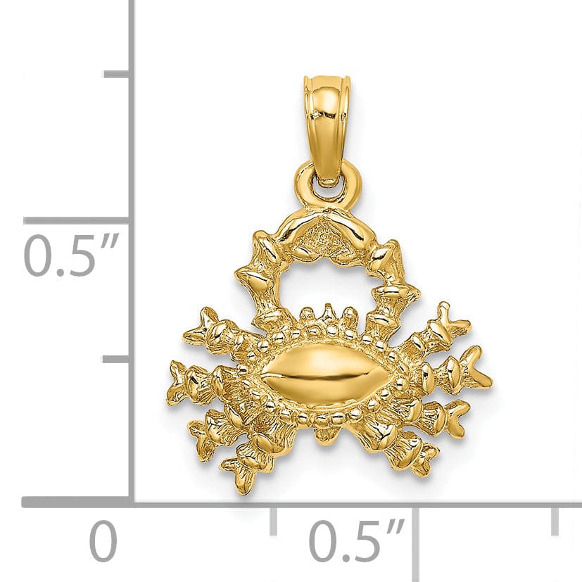 14k Yellow Gold Polished Texture Finish3-D Cancer Zodiac Charm Pendant