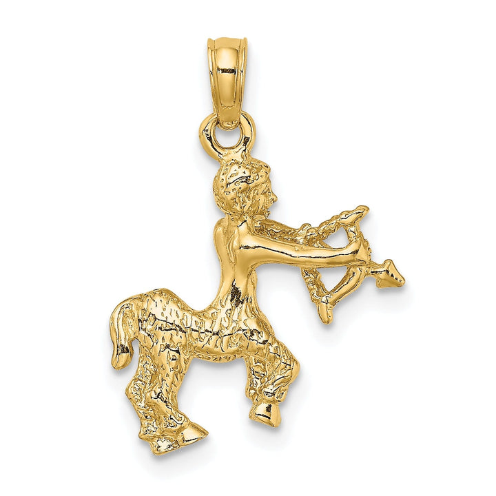 14k Yellow Gold Polished Texture Finish3-D Sagittarius Zodiac Charm Pendant