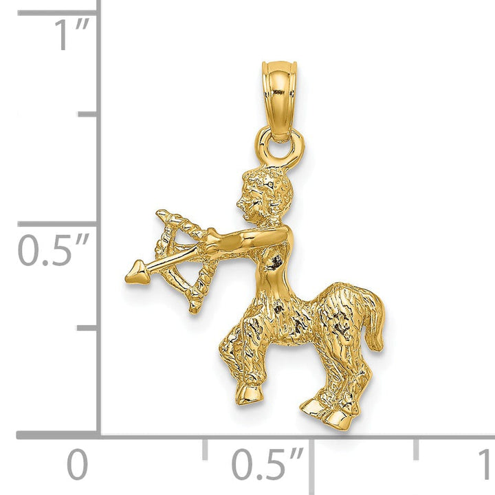 14k Yellow Gold Polished Texture Finish3-D Sagittarius Zodiac Charm Pendant