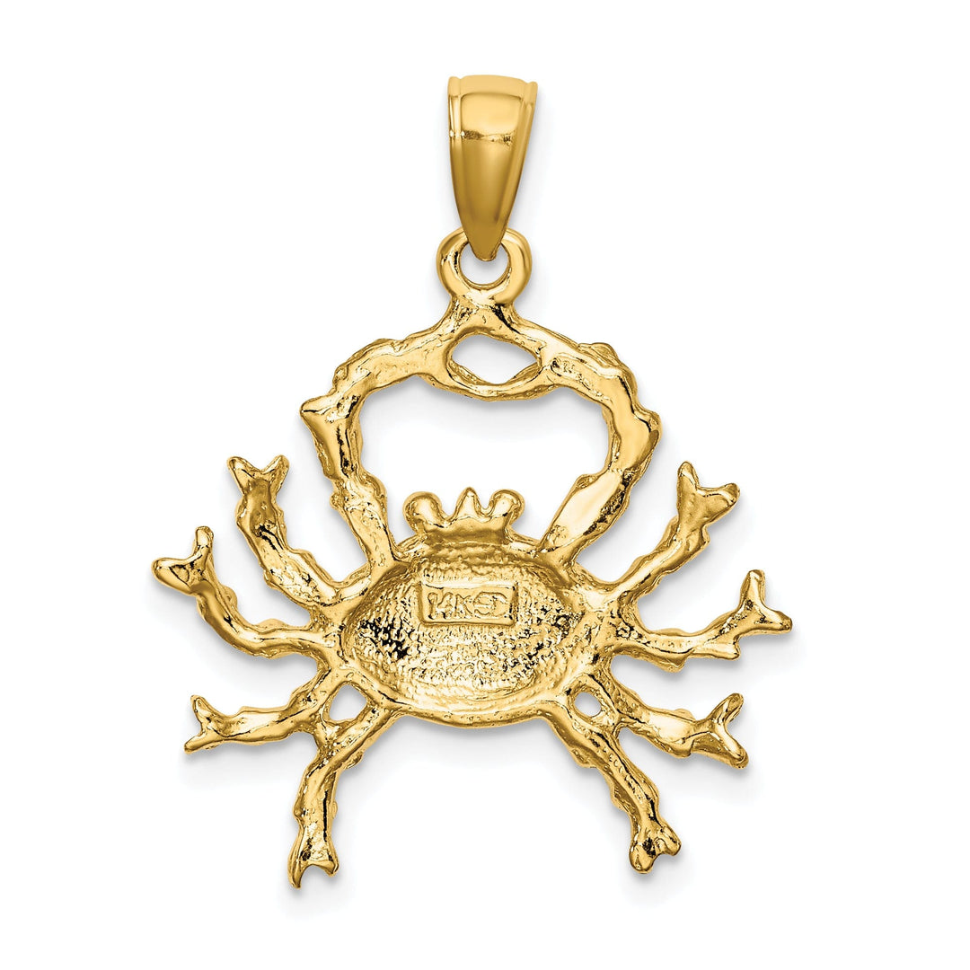 14k Yellow Gold Polished Texture Finish Large Size3-D Cancer Zodiac Charm Pendant