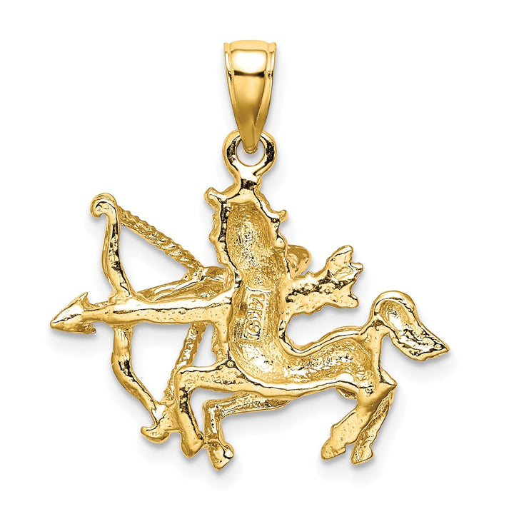 14k Yellow Gold Polished Texture Finish Large Size3-D Sagittarius Zodiac Charm Pendant