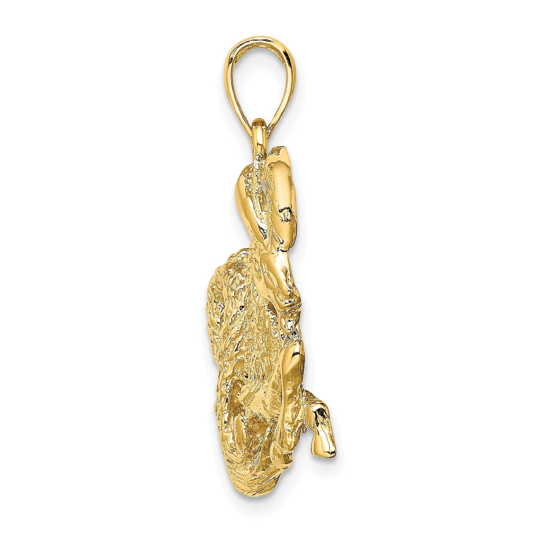 14k Yellow Gold Polished Texture Finish Large Size3-D Capricorn Zodiac Charm Pendant