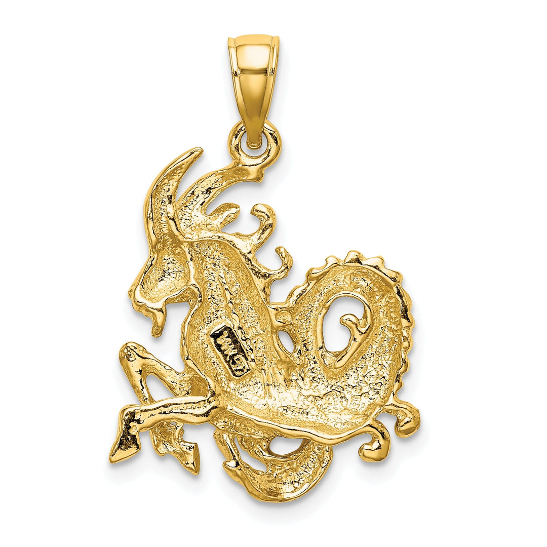 14k Yellow Gold Polished Texture Finish Large Size3-D Capricorn Zodiac Charm Pendant