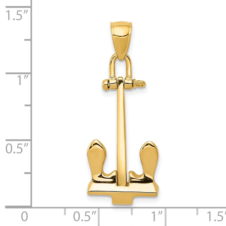 14k Yellow Gold 3-D T-Bar Style Anchor Pendant