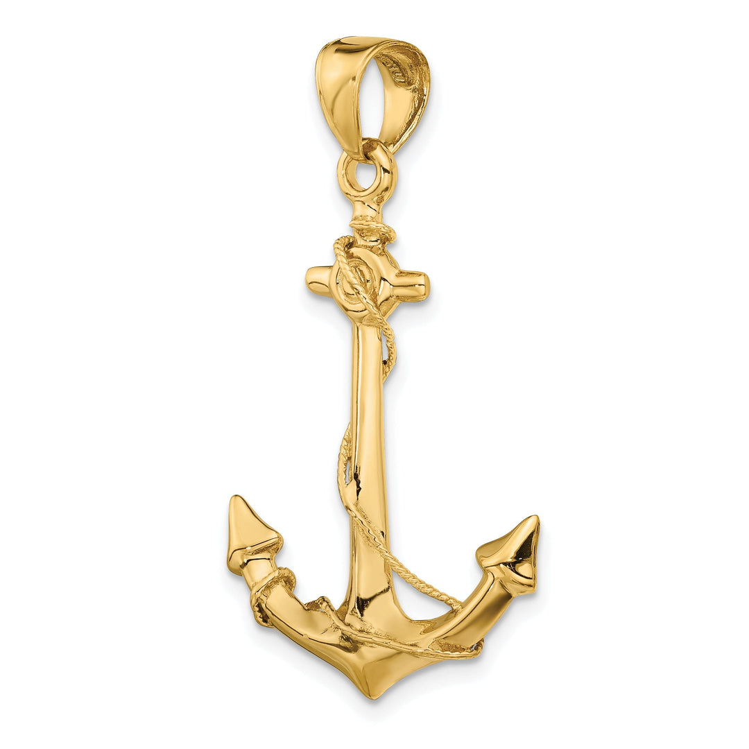 14k Yellow Gold 3-D Anchor with Rope Pendant