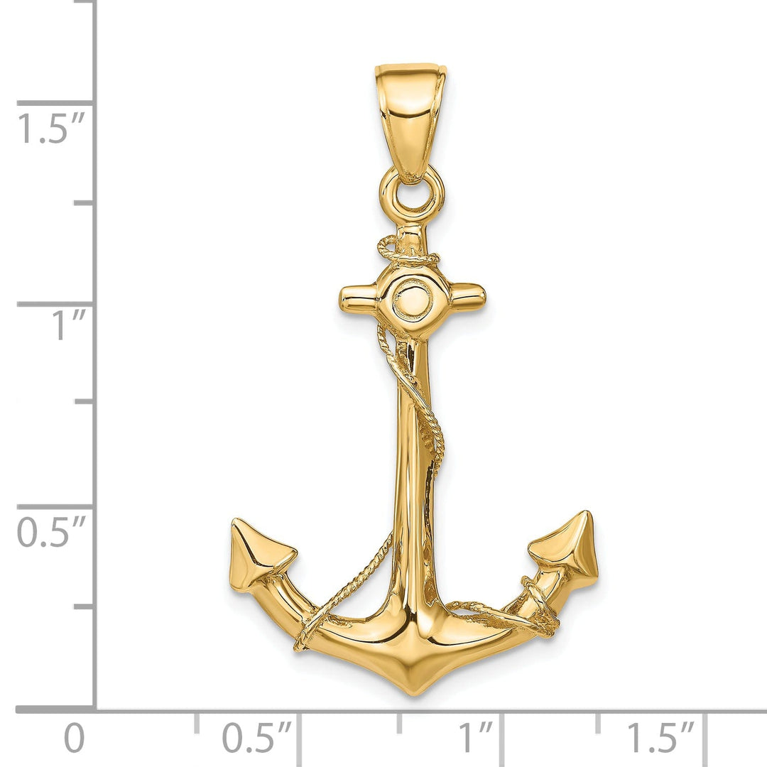 14k Yellow Gold 3-D Anchor with Rope Pendant