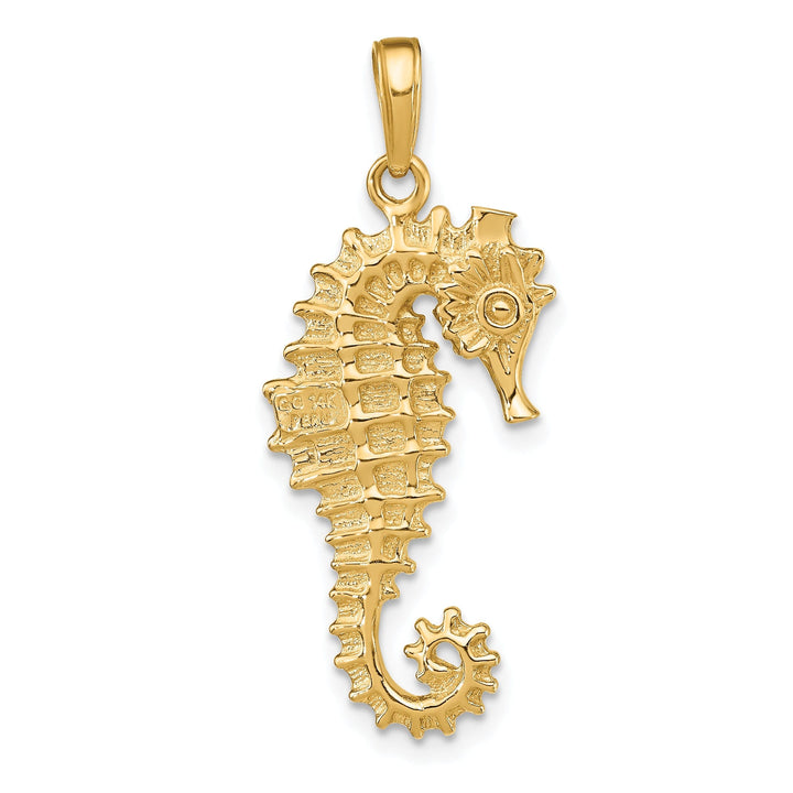 14k Yellow Gold Solid Polished Texture Finish 3-Dimensional Men's Seahorse charm Pendant