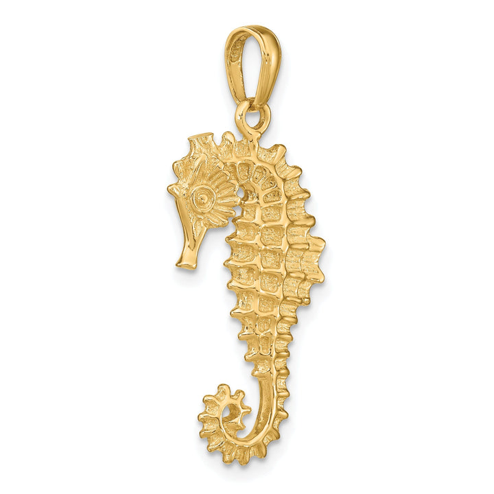 14k Yellow Gold Solid Polished Texture Finish 3-Dimensional Men's Seahorse charm Pendant