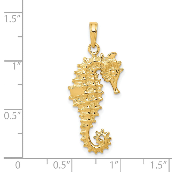 14k Yellow Gold Solid Polished Texture Finish 3-Dimensional Men's Seahorse charm Pendant