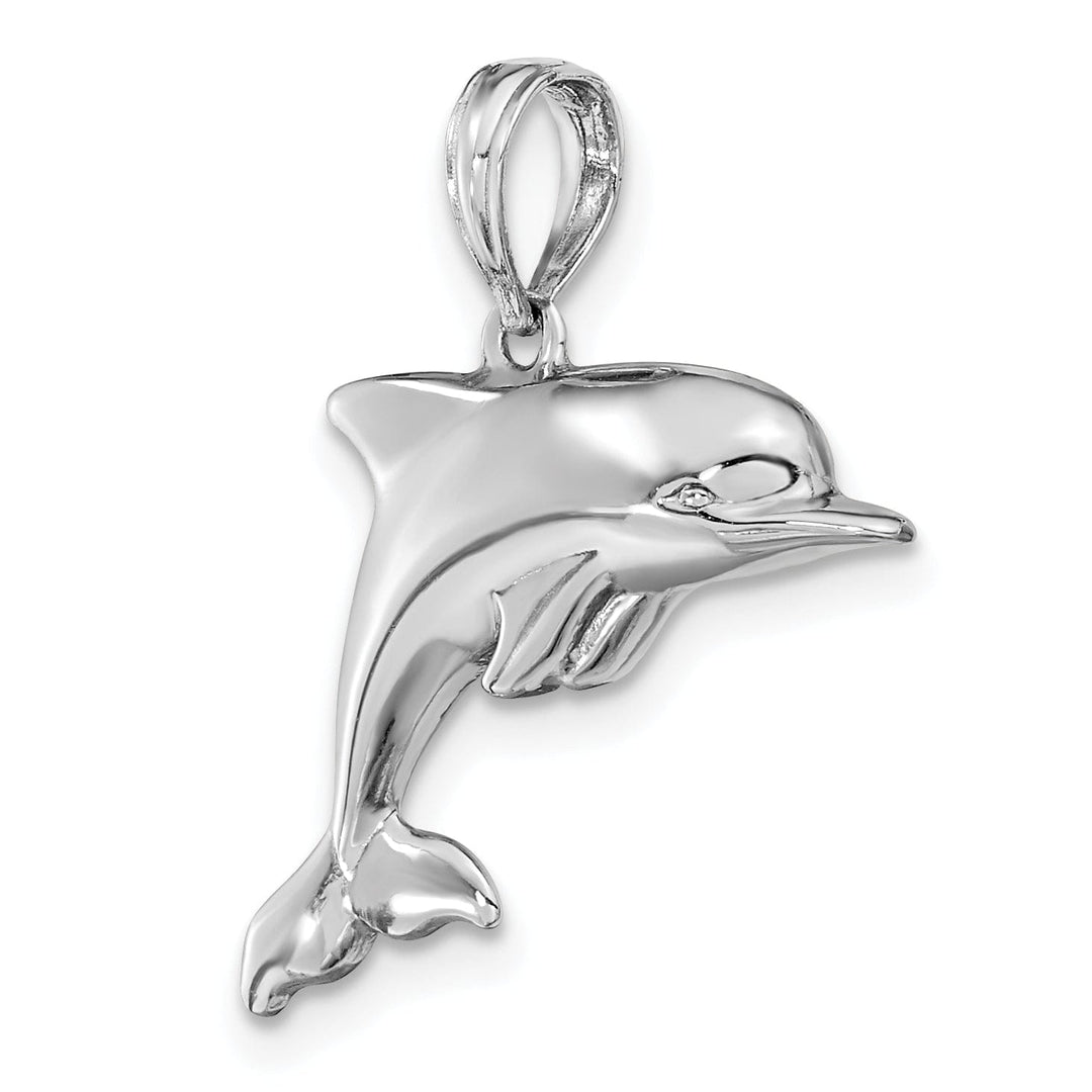 14k White Gold Hollow 3-Dimensional Polished Finish Dolphin Charm Pendant