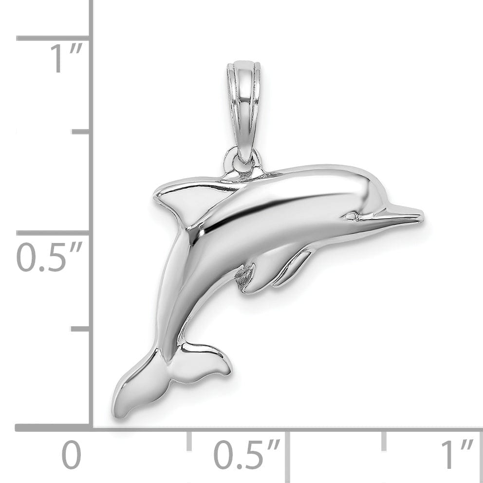 14k White Gold Hollow 3-Dimensional Polished Finish Dolphin Charm Pendant