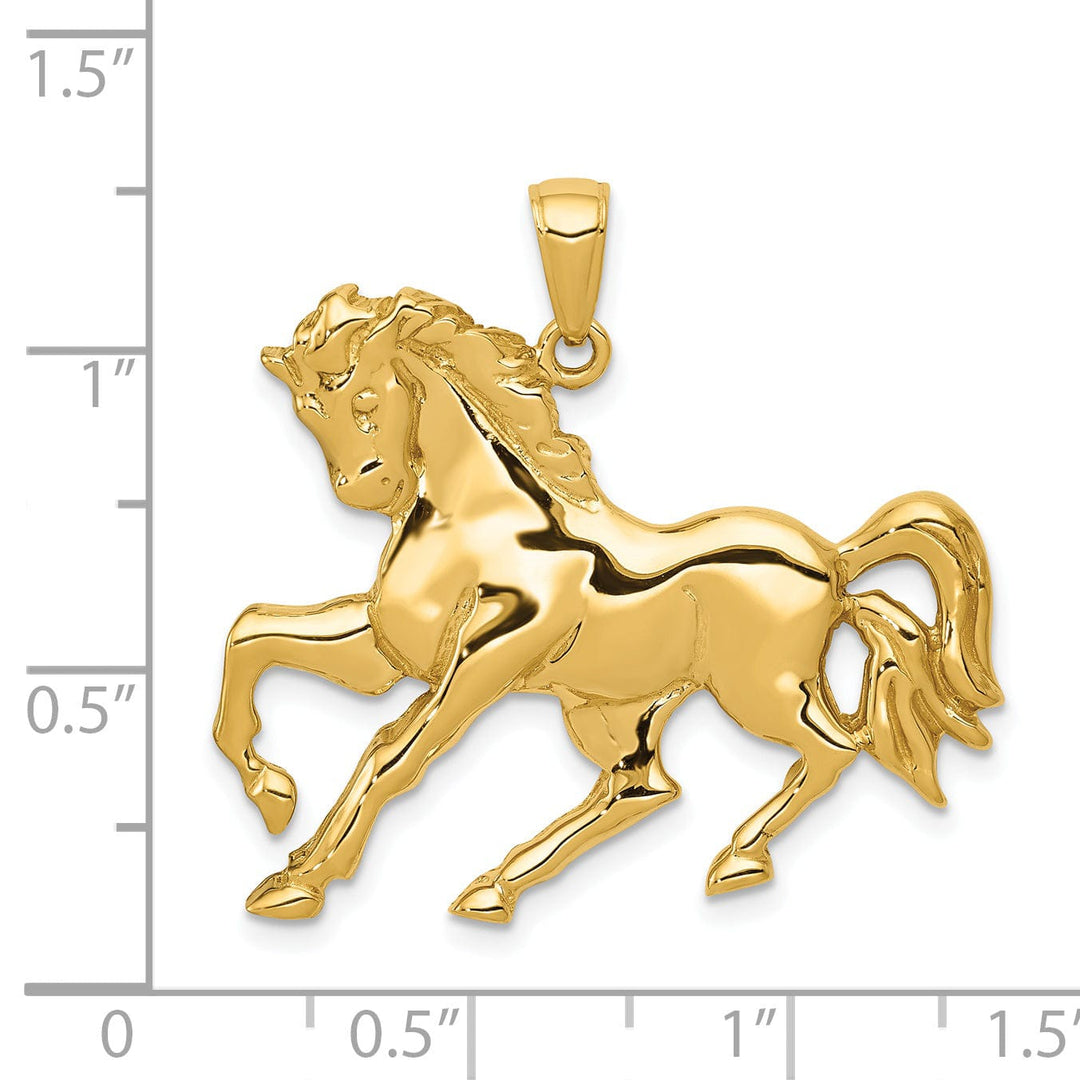 14k Yellow Gold Open Back Solid Polished Finish Horse Galloping Mens Charm Pendant