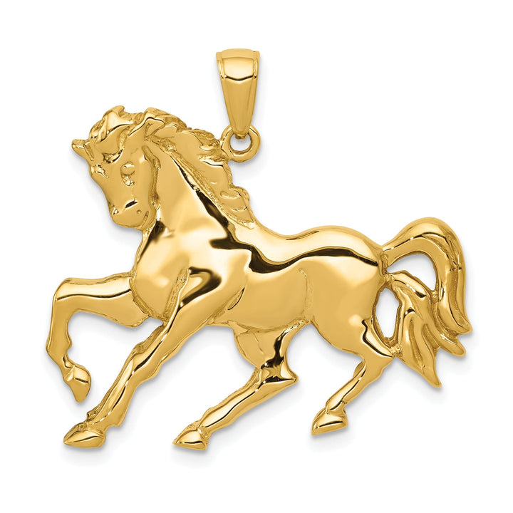 14k Yellow Gold Open Back Solid Polished Finish Horse Galloping Mens Charm Pendant