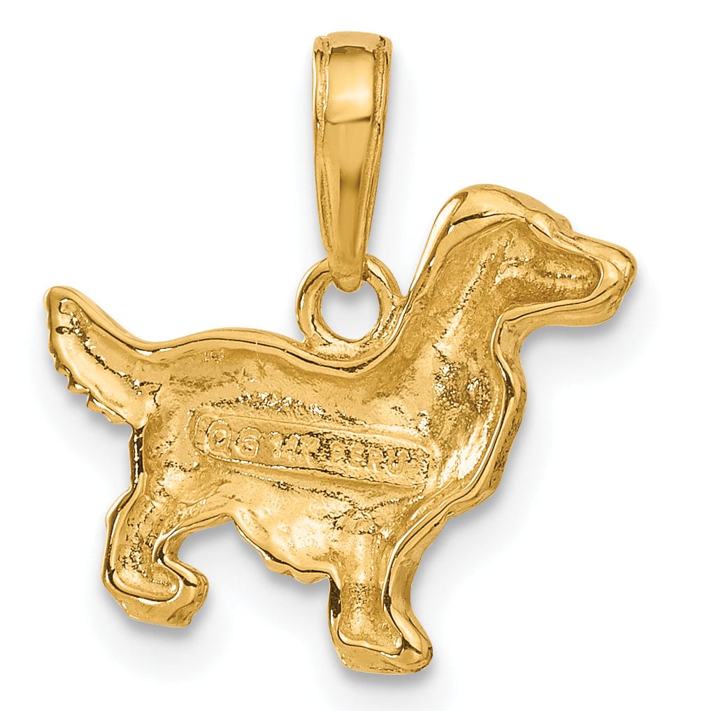 14k Yellow Gold Open Back Textured Polished Finish Solid Springer Spaniel Dog Charm Pendant