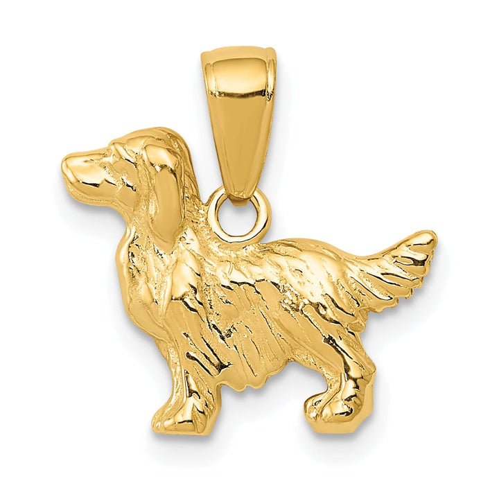 14k Yellow Gold Open Back Textured Polished Finish Solid Springer Spaniel Dog Charm Pendant