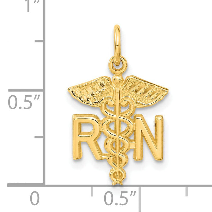 Solid 14k Yellow Gold Nurse R.N Charm Pendant