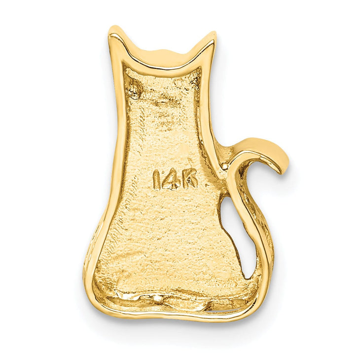 14k Yellow Gold Solid Polished Finish Sitting Cat Cut Out Design Slide Charm Pendant will not fit on Omega Chain