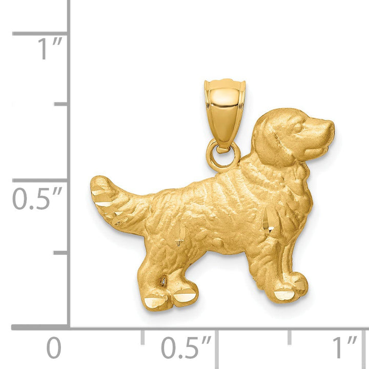 14k Yellow Gold Open Back Solid Diamond Cut Satin Finish Retriever Dog Charm Pendant