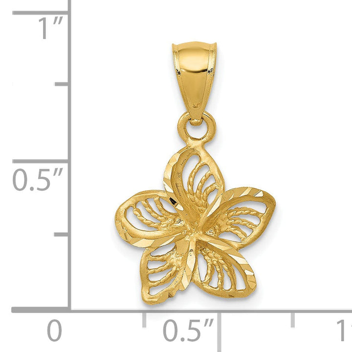 14k Yellow Gold Textured Back Beaded Polished Finish Diamond-cut Plumeria Flower Charm Pendant